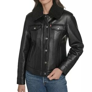 Levi's Women's Black Leather Jacket with Shearling Collar